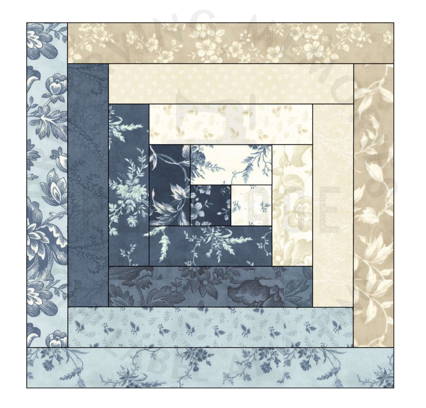 10 inch finished Log Cabin Quilt Block Pattern Foundation Paper Piecing
