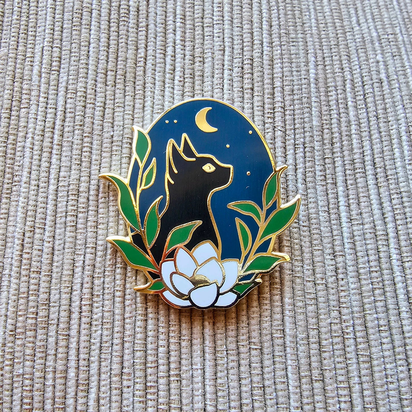 Black Cat Enamel Needle Minder - Jessica Long Embroidery -