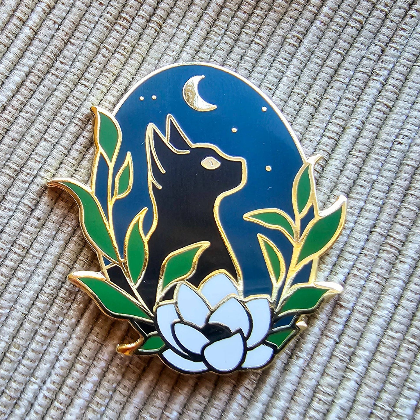 Black Cat Enamel Needle Minder - Jessica Long Embroidery -