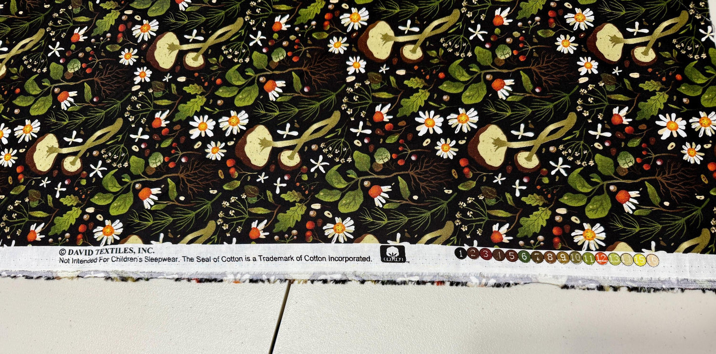 100% Cotton Woodland Mushrooms David Textiles DX-4210-4C