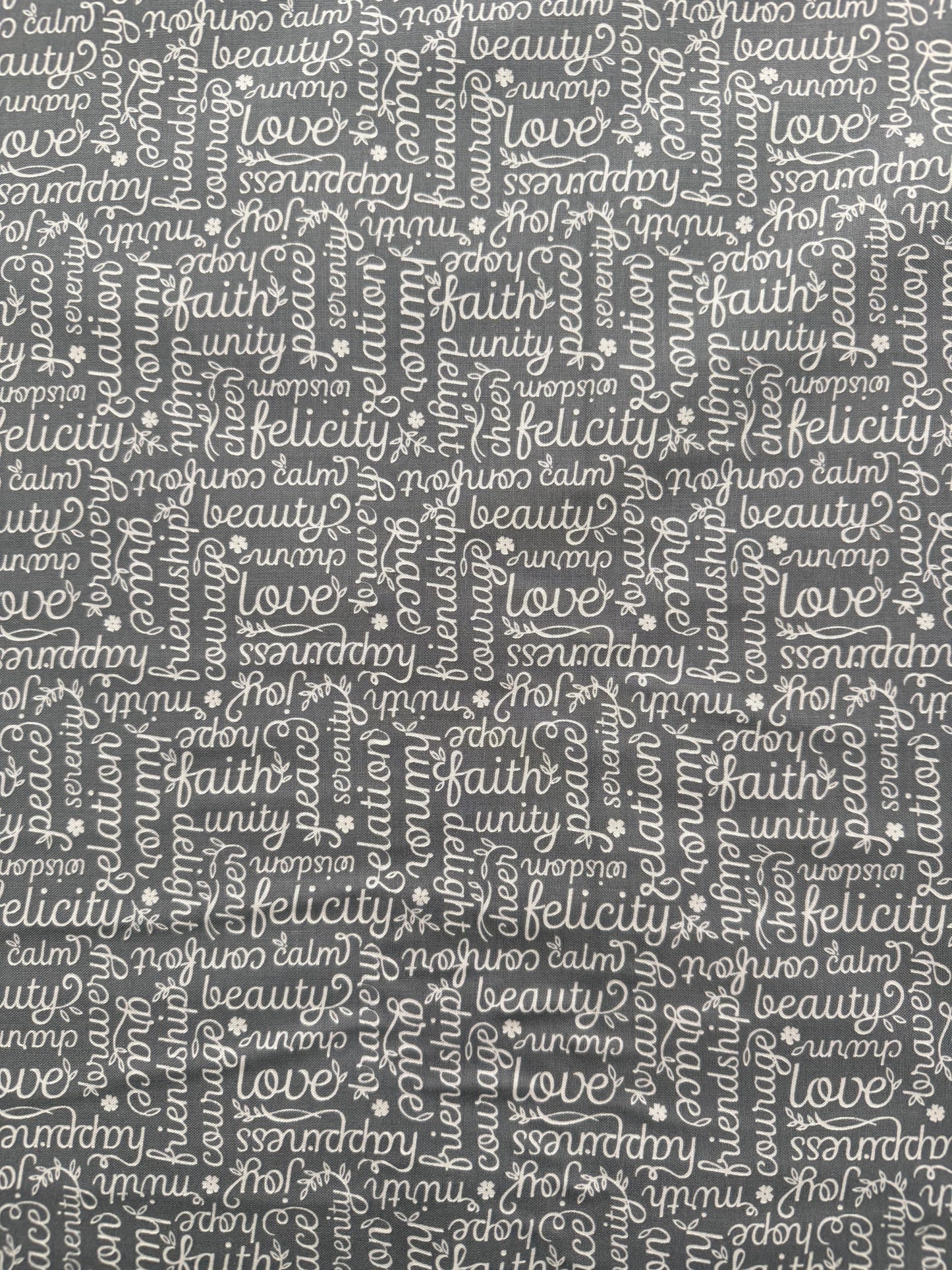 Cotton Fabric White Black Grey Benartex Botanica with script design in gray and white, part of fat quarter or 1/2 yard bundle.