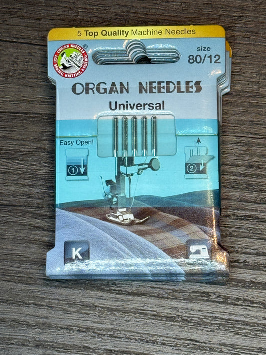 Organ Needles Universal Size 80/12 sewing machine needles pack.