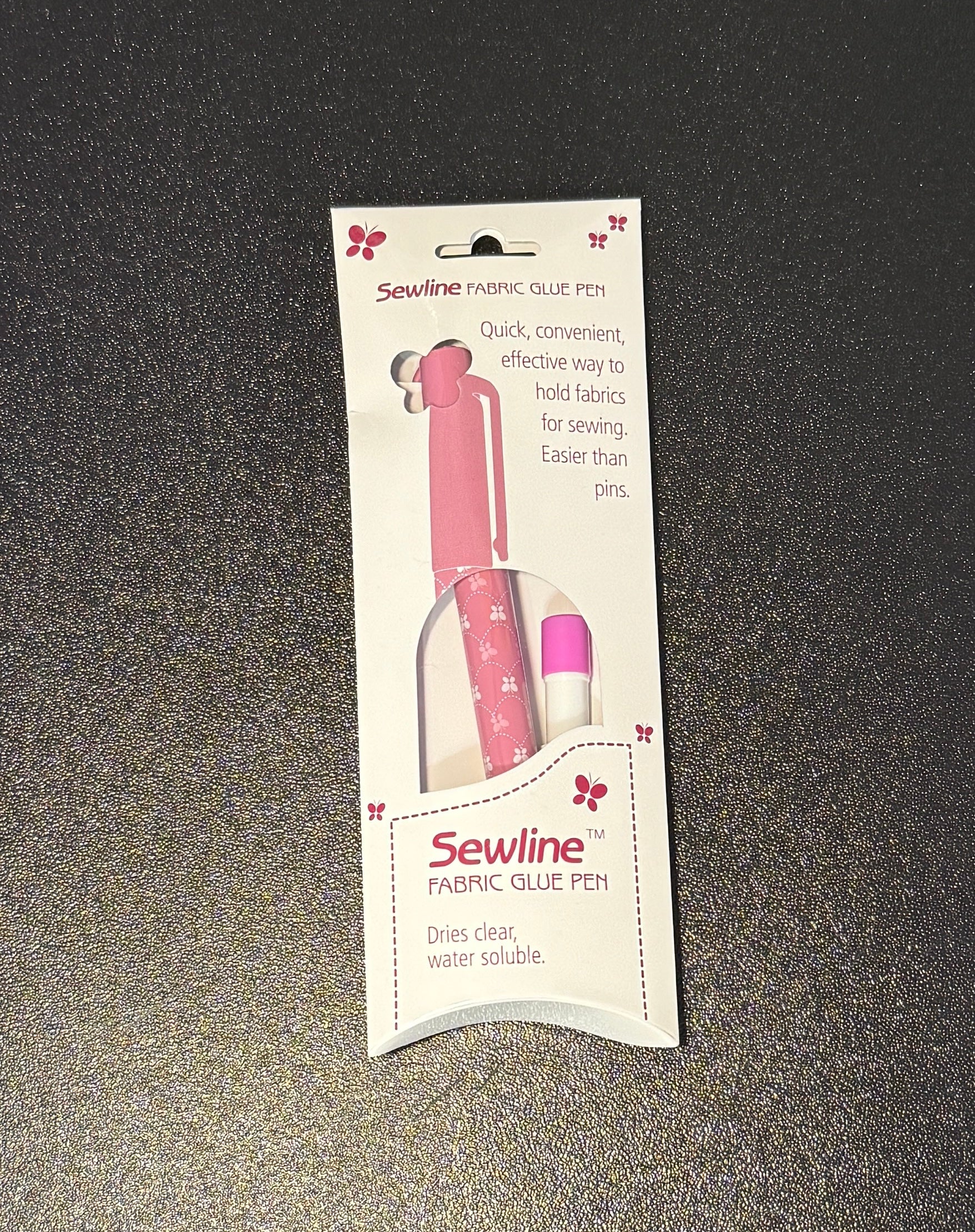 Water Soluble Glue Pen FAB50012 Pink Pen Blue Glue that dries clear - Sewline fabric glue pen package