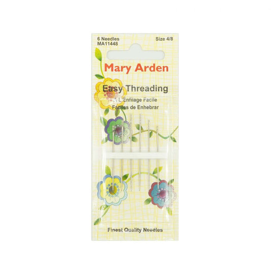 Mary Arden Easy Threading Needles Assorted Sizes 4/8, 6ct pack with English needlework design