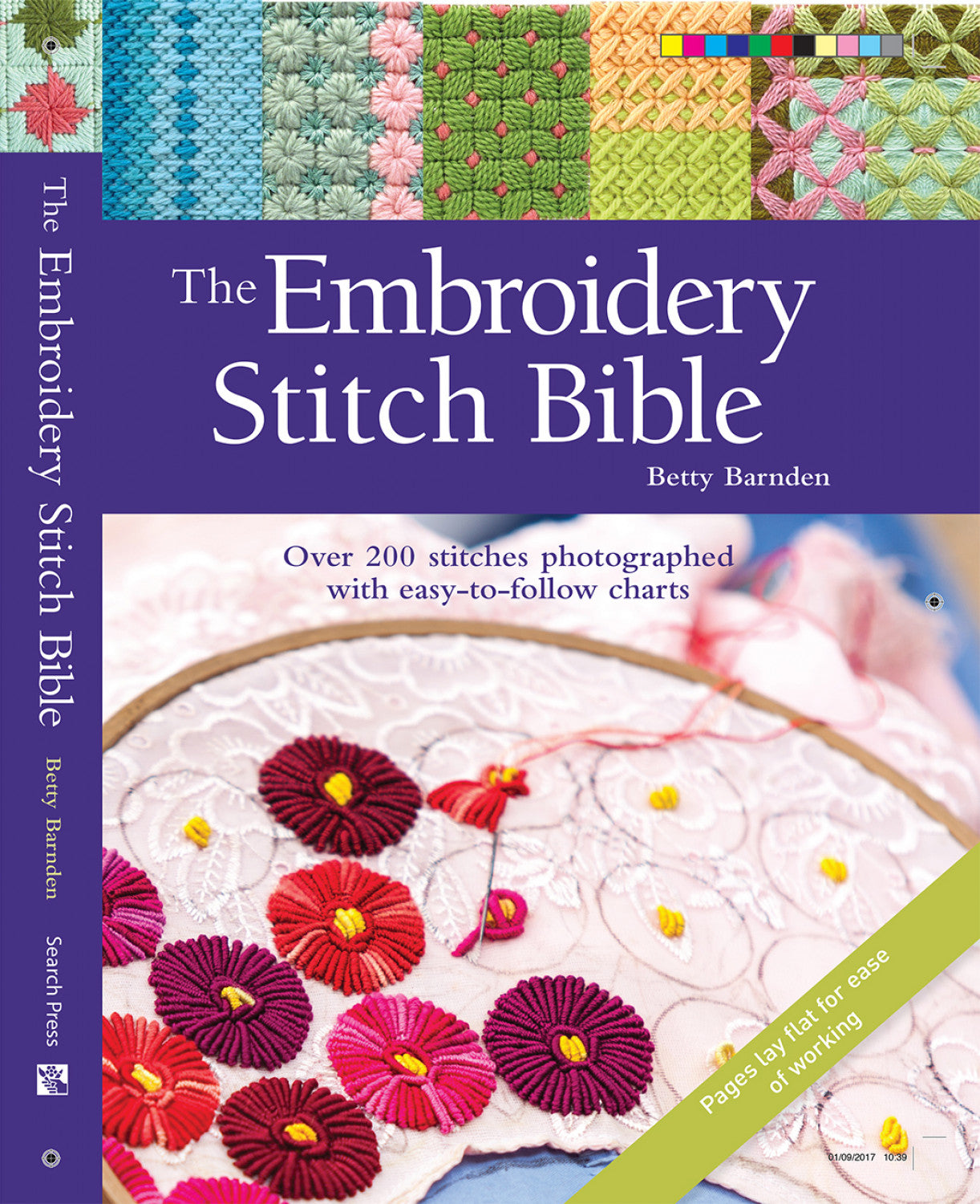 Cover of 'The Embroidery Stitch Bible' by Betty Barnden; features colorful stitch patterns, offering 200 essential embroidery stitches.