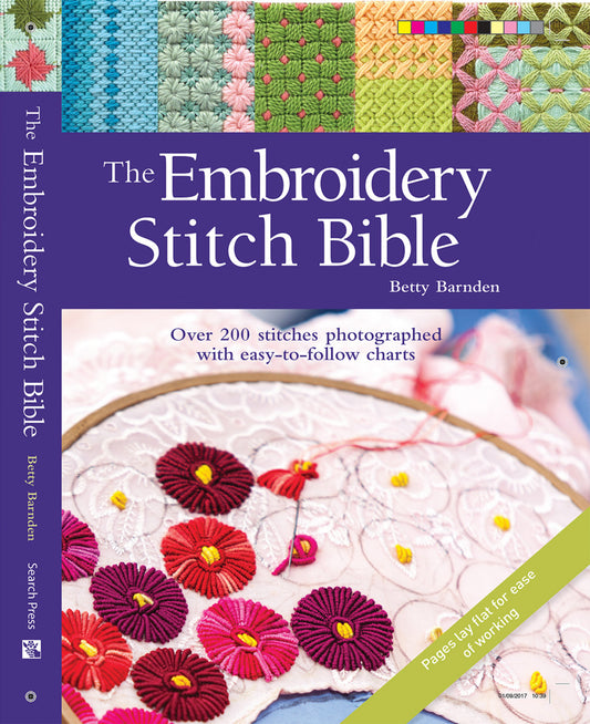 Cover of 'The Embroidery Stitch Bible' by Betty Barnden; features colorful stitch patterns, offering 200 essential embroidery stitches.
