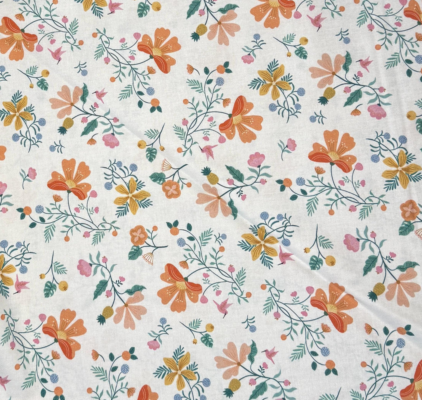 Dear Stella White Cotton Fabric D2611 with colorful floral print for quilting and sewing projects.