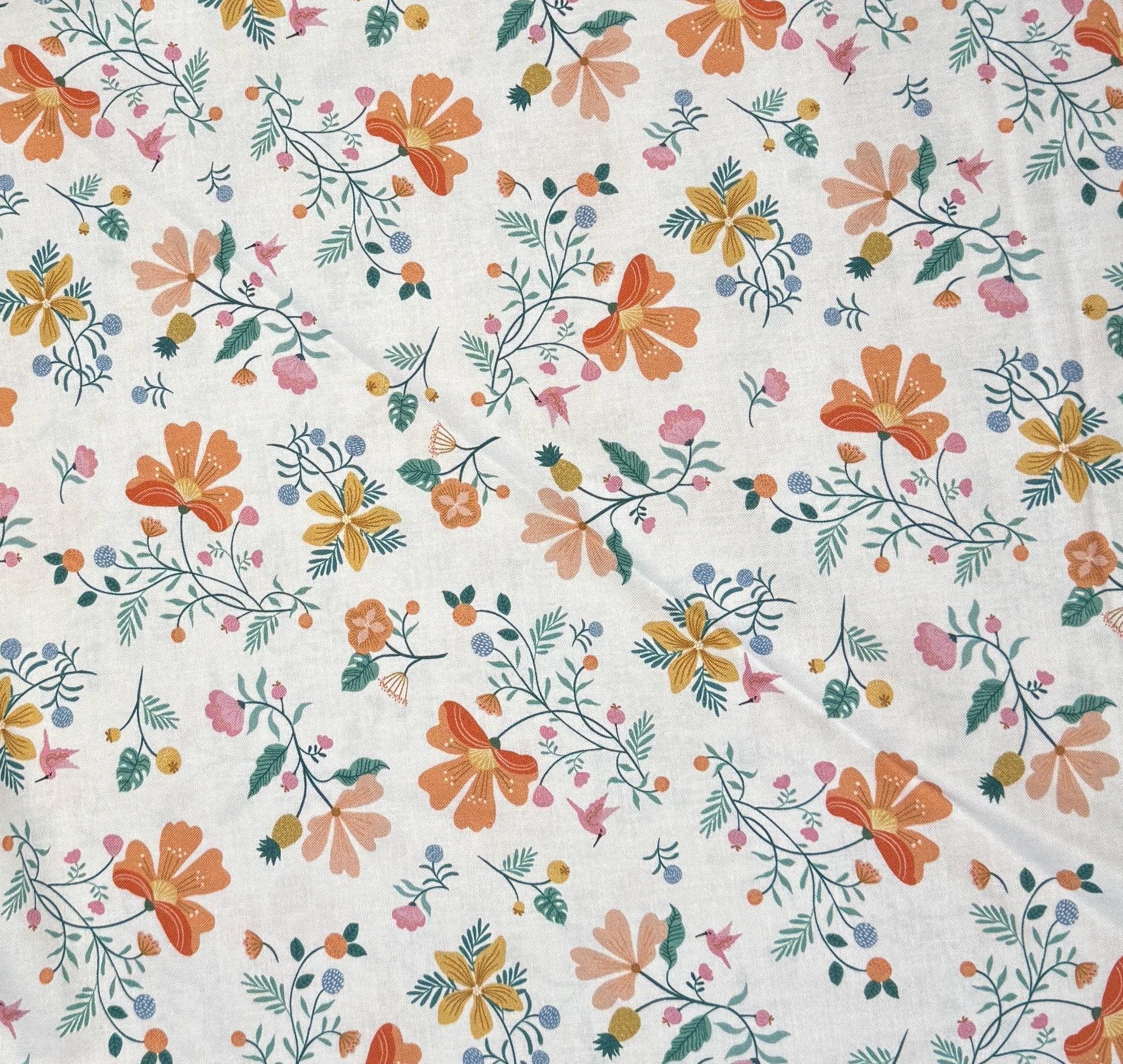 Dear Stella White Cotton Fabric D2611 with colorful floral print for quilting and sewing projects.