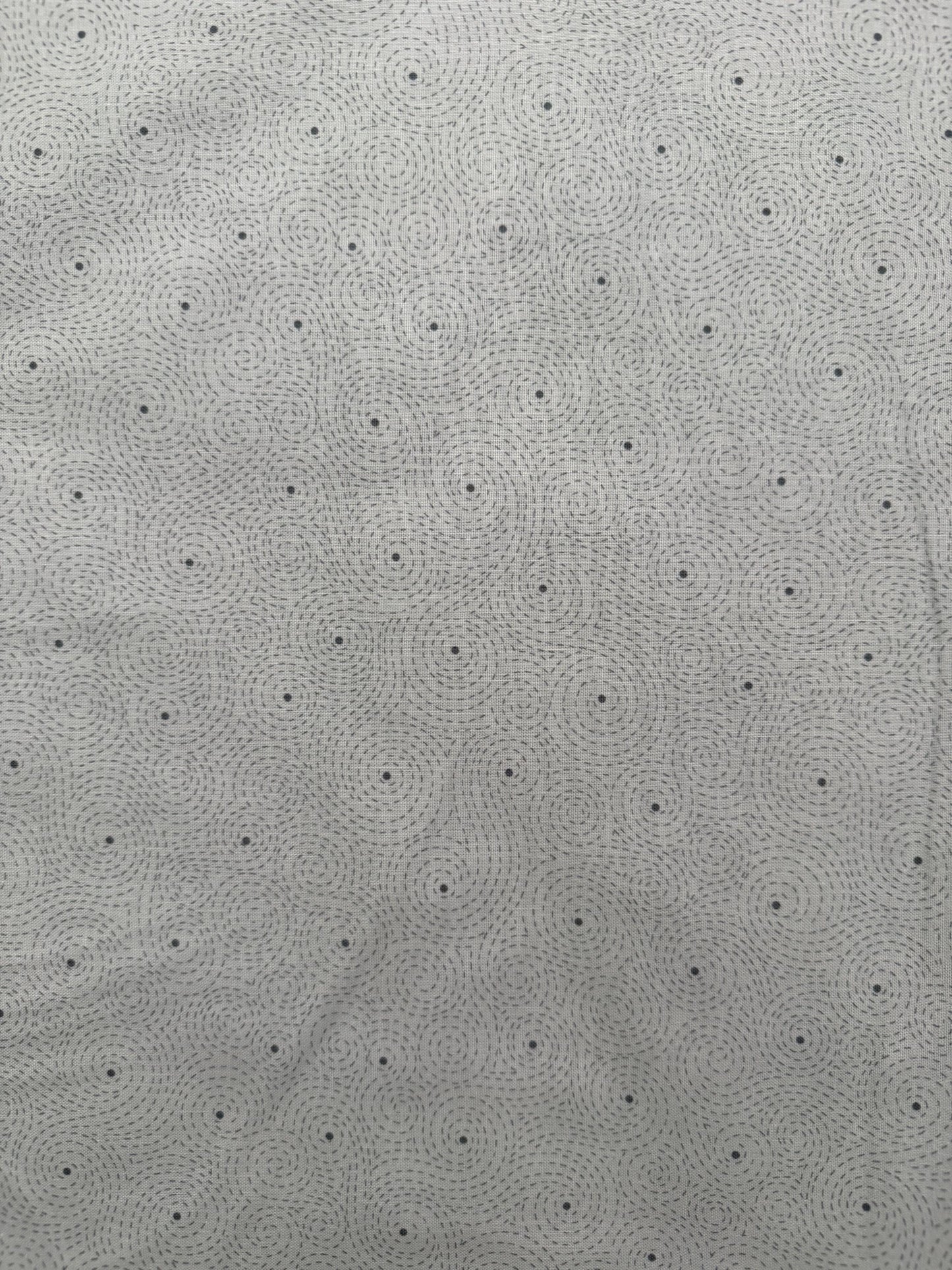 Close-up of Cotton Fabric White Black Grey Benartex Botanica with intricate swirl pattern design.