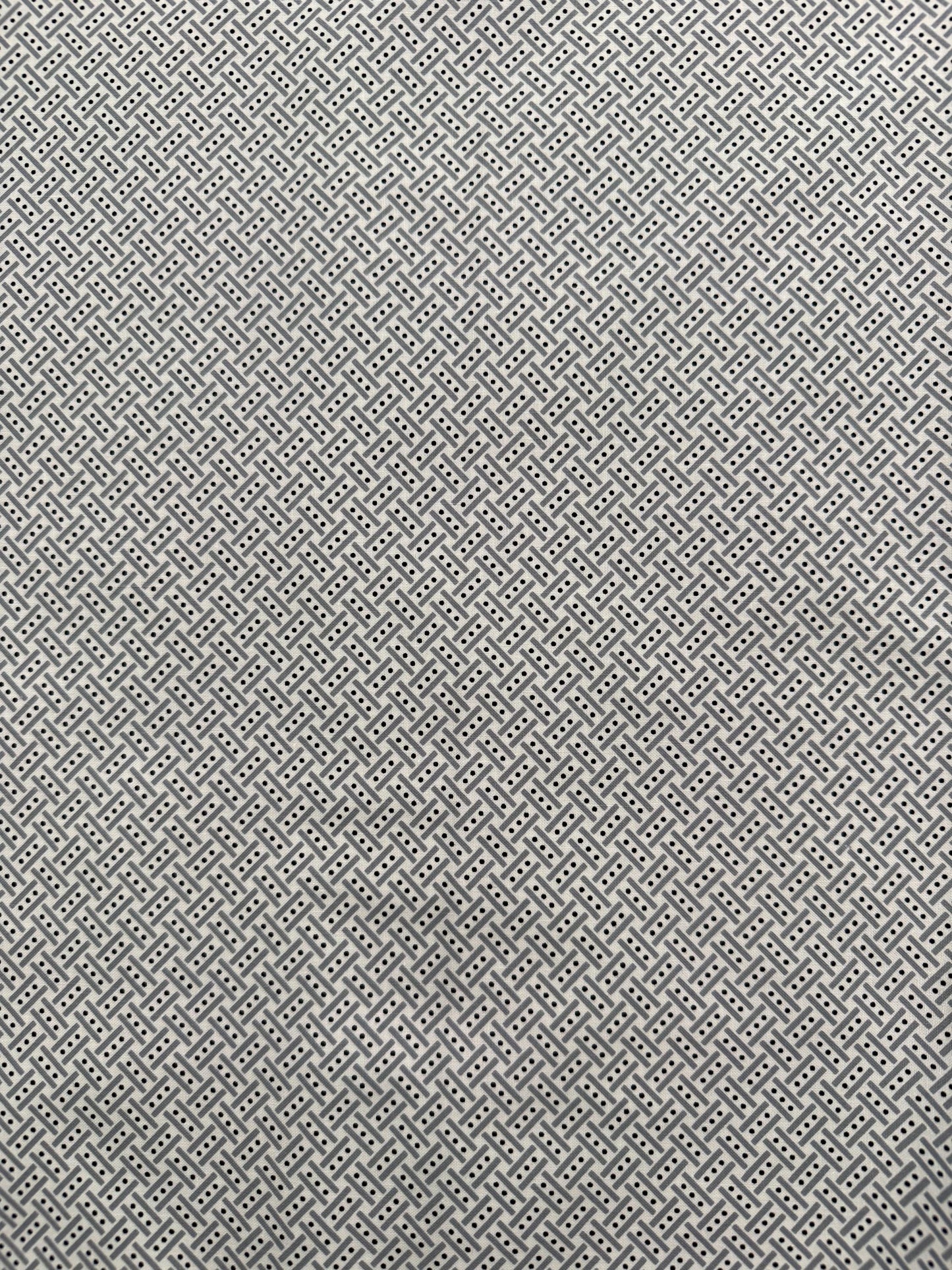Cotton Fabric White Black Grey Benartex Botanica with a geometric pattern, perfect for fabric enthusiasts and crafters.