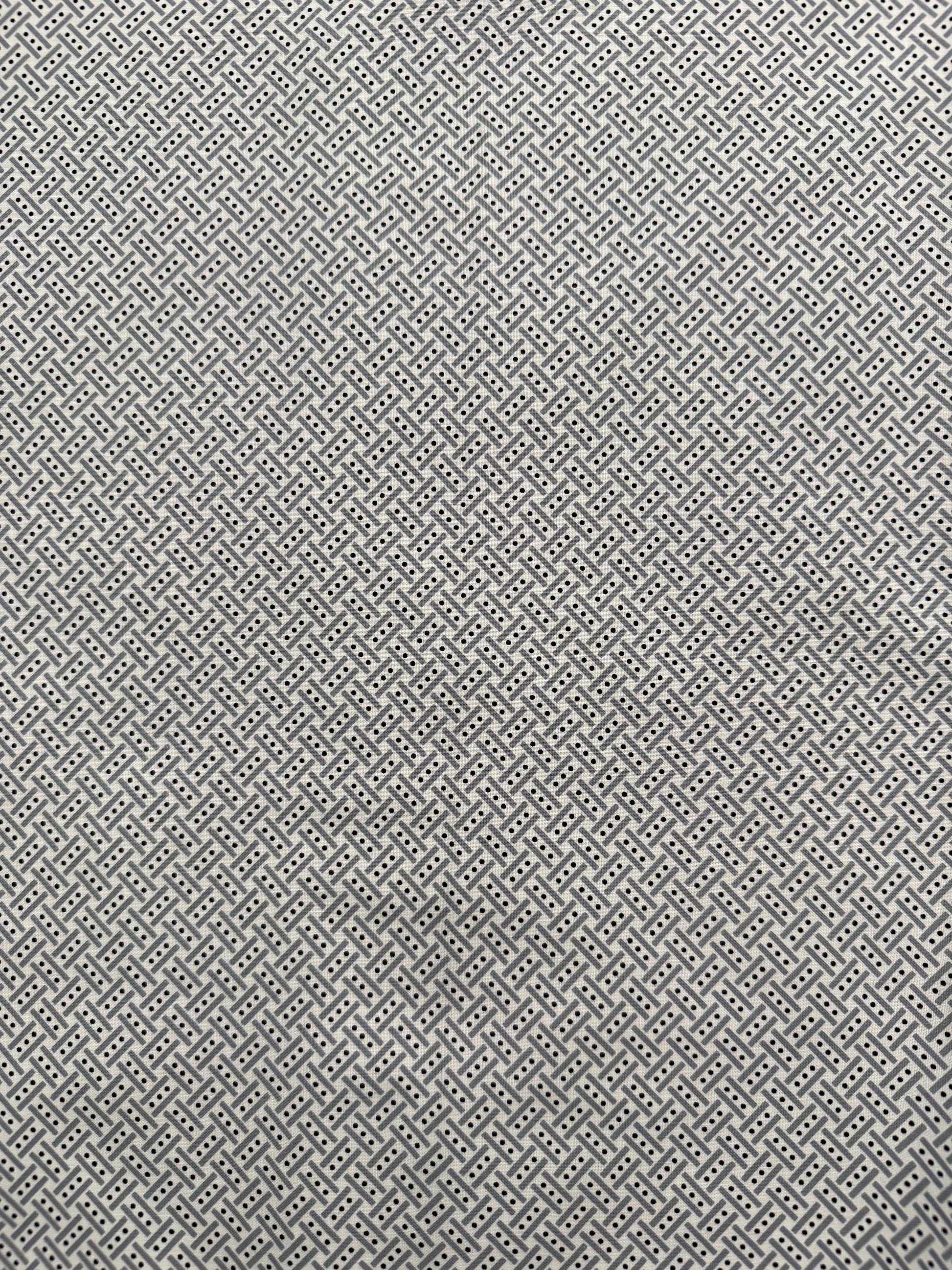 Cotton Fabric White Black Grey Benartex Botanica with a geometric pattern, perfect for fabric enthusiasts and crafters.